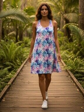 Caribbean Joe Multicolor Tropical Summer Stretch Dress--Size Women's Medium